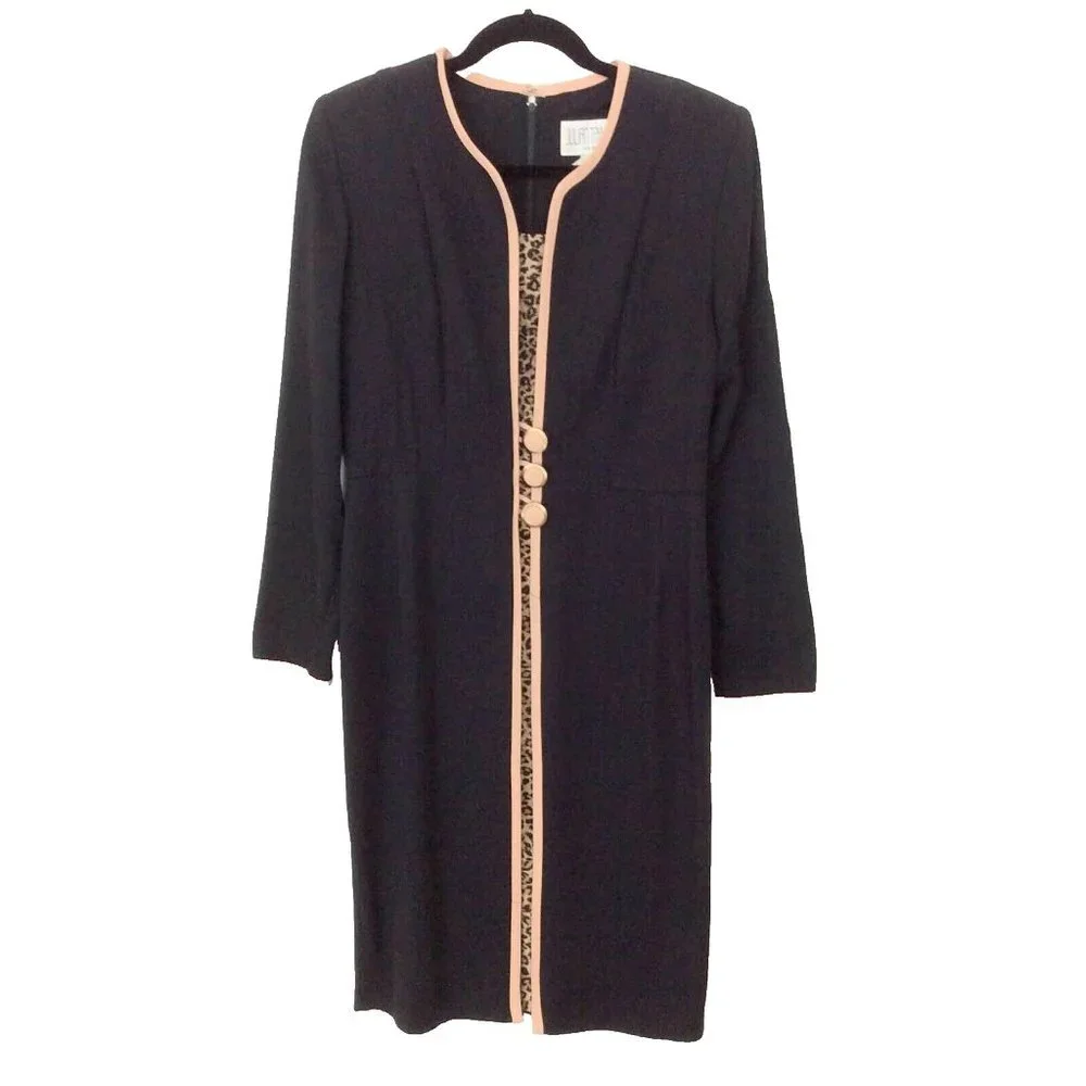 Julian Taylor Vintage Career Dress Black & Animal Print Size 8 - Picture 3 of 7